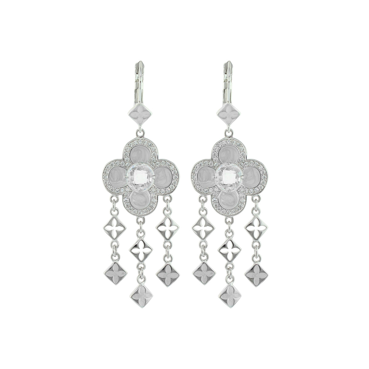 Floral Knight Earrings — Quatrefoil Drop, silver earrings with crystals by Lauren G Adams on Tampa Home & Garden Store