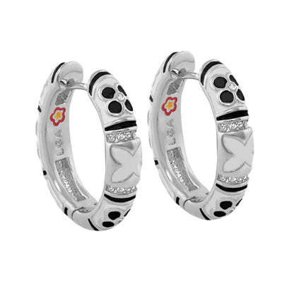 Floral Knight Earrings — Enamel Huggie pair in silver-tone with floral enamel accents on Tampa Home & Garden Store