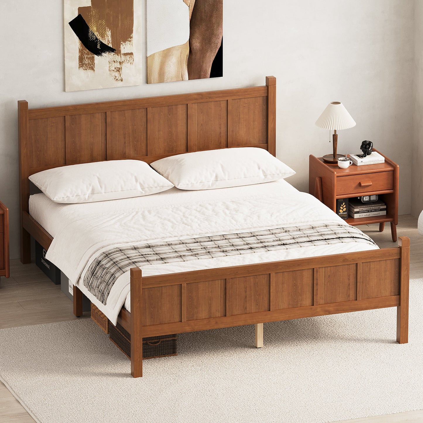 Queen Size Flat Panel Bed with Headboard & Footboard in warm brown wood by HouseOfZazla on Tampa Home & Garden Store