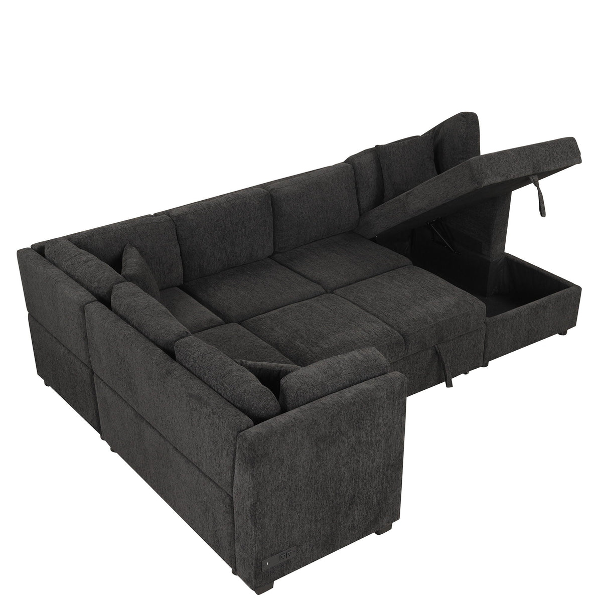 U-shaped sleeper sectional sofa in charcoal fabric with storage chaise and two USB ports on Tampa Home & Garden Store