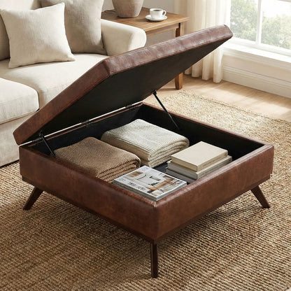 Owen multifunctional square coffee table storage ottoman in tan upholstery by Unique Piece Furniture on Tampa Home & Garden Store