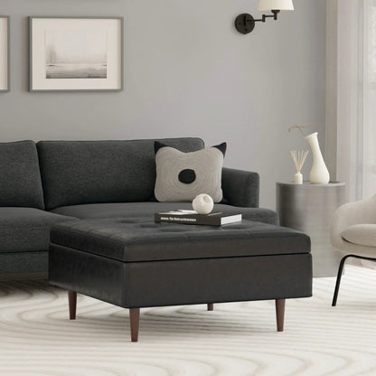 Shay Large Square Coffee Table Storage Ottoman charcoal fabric with wooden legs Unique Piece Furniture on Tampa Home & Garden Store