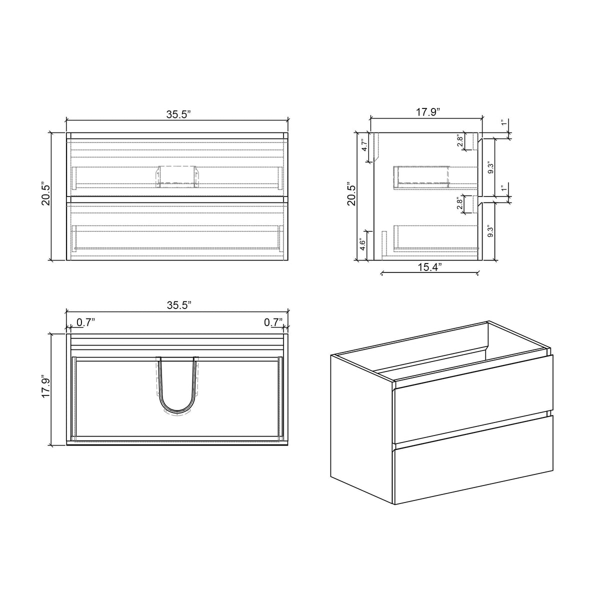 Alice wall-mounted vanity with integrated sink blueprint; 35.5W x 20.5H x 17.9D, HouseOfZazla on Tampa Home & Garden Store
