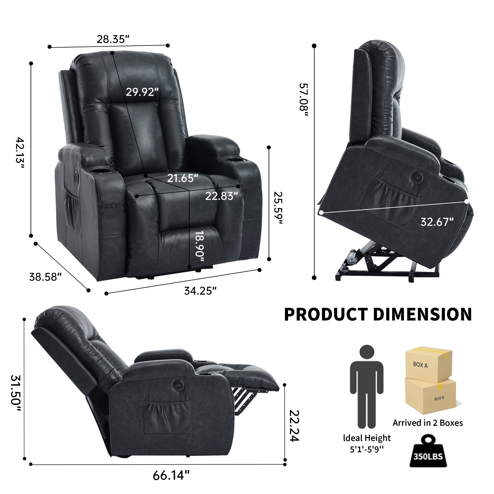 Dark leather power lift recliner by HouseOfZazla with cupholder and side pocket on Tampa Home & Garden Store