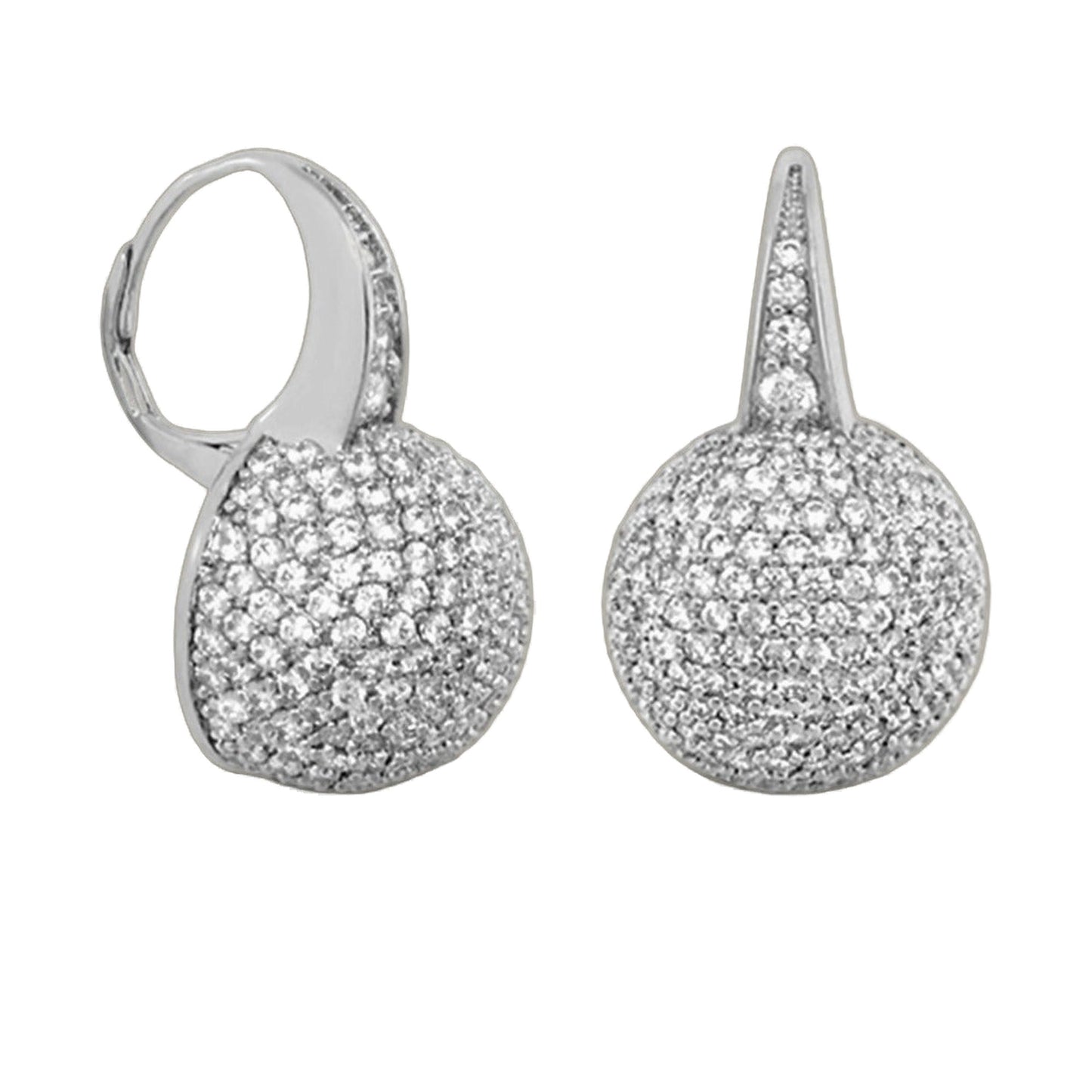Glamour pave ball earrings by Lauren G Adams, silver-tone teardrop drop with pave crystals pair on Tampa Home & Garden Store