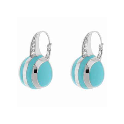 Pair of Bamboo Striped Earrings turquoise and white enamel with silver-tone metal and crystals on Tampa Home & Garden Store