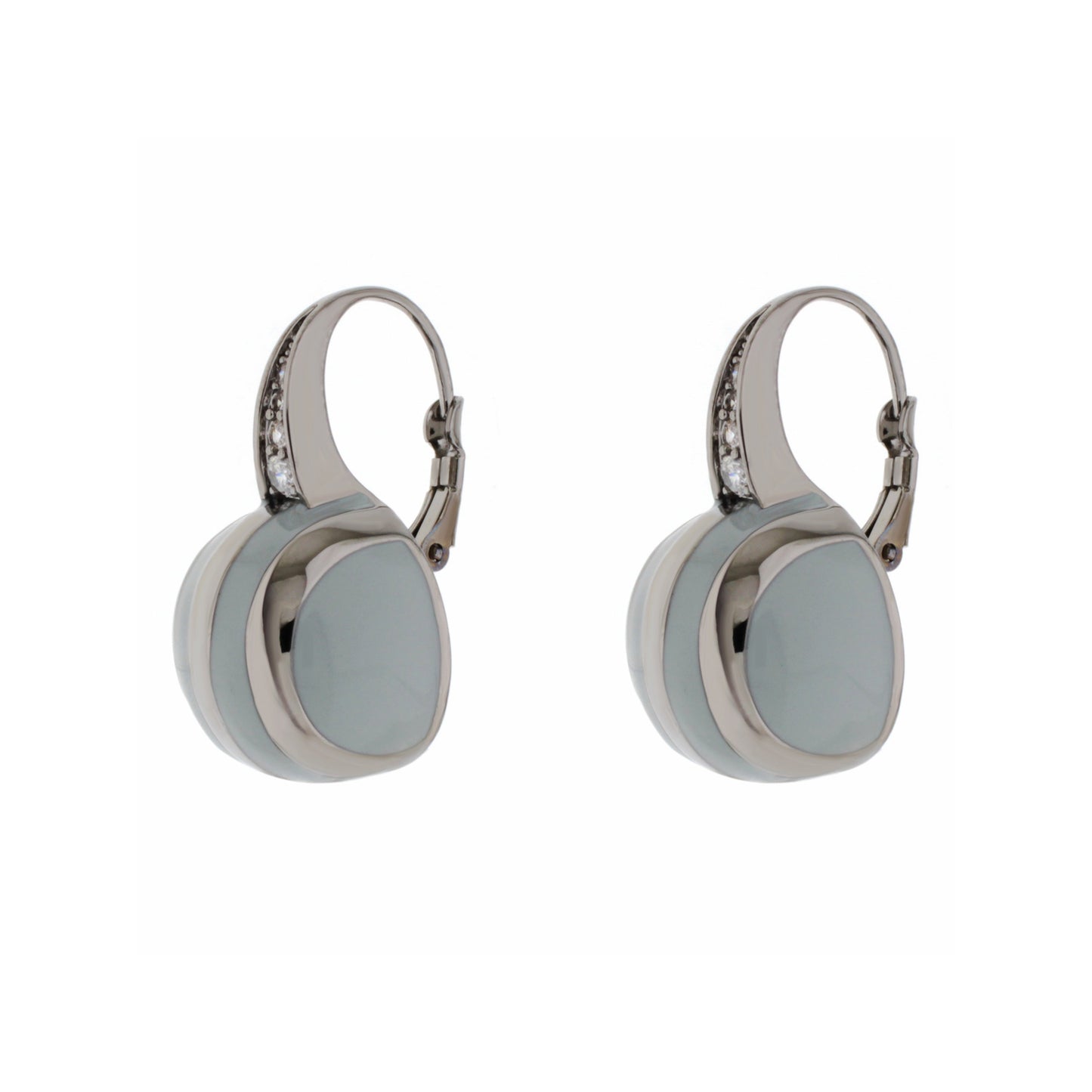Bamboo Striped Earrings by Lauren G Adams, silver-tone hoops with blue enamel discs on Tampa Home & Garden Store