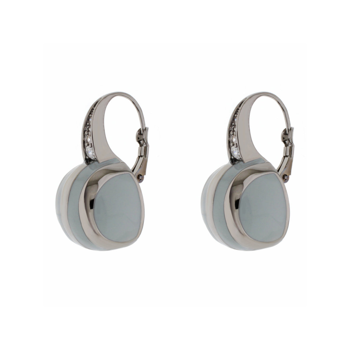 Bamboo Striped Earrings by Lauren G Adams, silver-tone hoops with blue enamel discs on Tampa Home & Garden Store