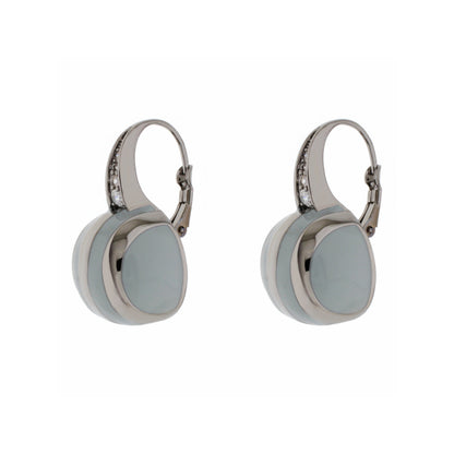 Bamboo Striped Earrings by Lauren G Adams, silver-tone hoops with blue enamel discs on Tampa Home & Garden Store
