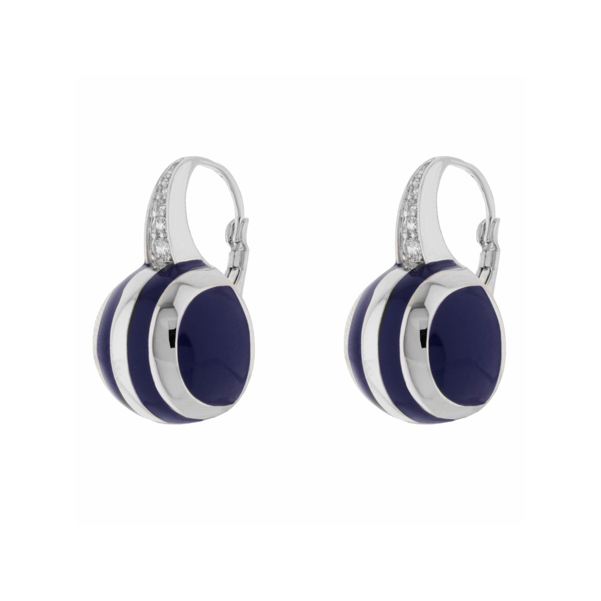Bamboo Striped Earrings navy blue and white hoops with silver-tone crystal trim on Tampa Home & Garden Store