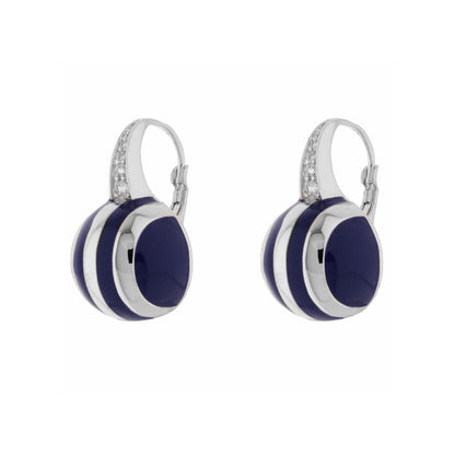 Bamboo Striped Earrings navy blue and white hoops with silver-tone crystal trim on Tampa Home & Garden Store