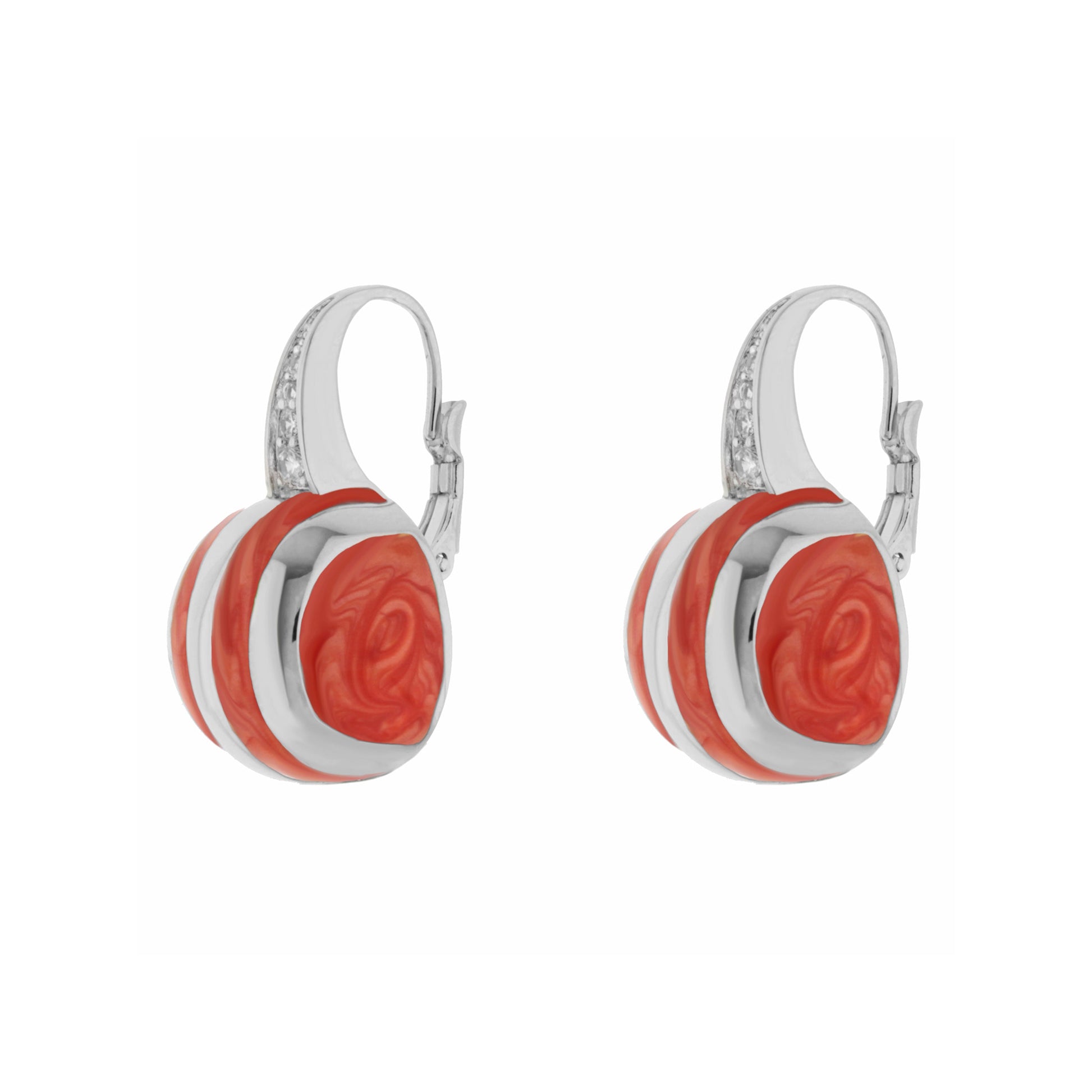 Bamboo Striped Earrings by Lauren G Adams with silver hoops and red-orange enamel on Tampa Home & Garden Store