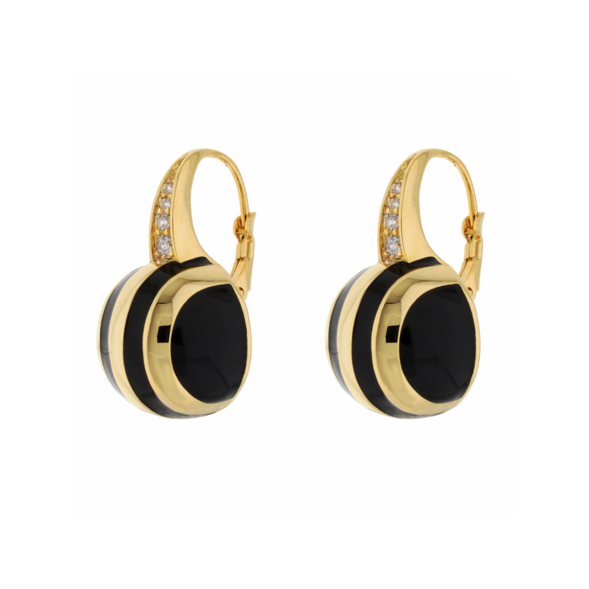Bamboo Striped Earrings by Lauren G Adams; gold hoops with black enamel stripes, pair on Tampa Home & Garden Store