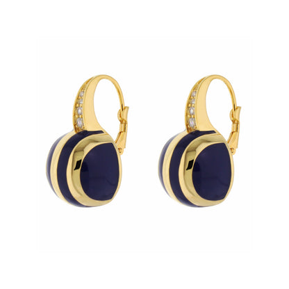 Bamboo striped earrings, gold-tone hoops with navy blue enamel stripes, pair on Tampa Home & Garden Store