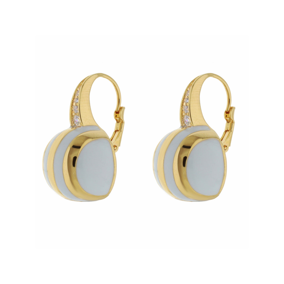 Bamboo Striped Earrings by Lauren G Adams, gold hoops with gray enamel oval drops on Tampa Home & Garden Store