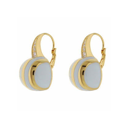 Bamboo Striped Earrings by Lauren G Adams, gold hoops with gray enamel oval drops on Tampa Home & Garden Store