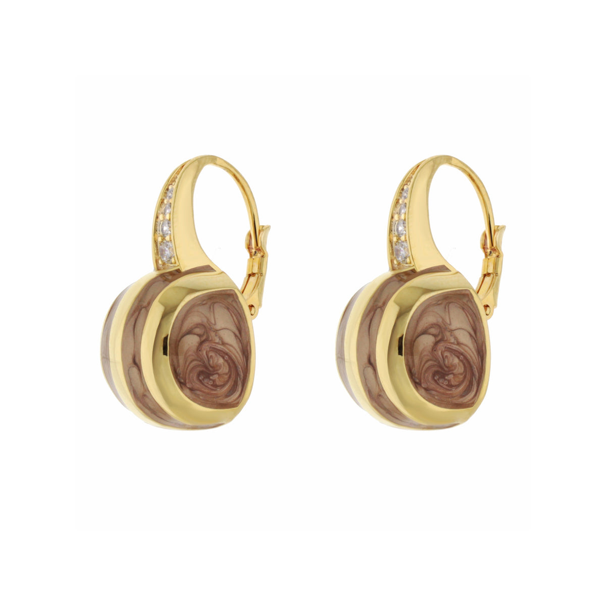 Lauren G Adams Bamboo Striped Earrings, gold-tone hoops with marbled brown drops, pair on Tampa Home & Garden Store