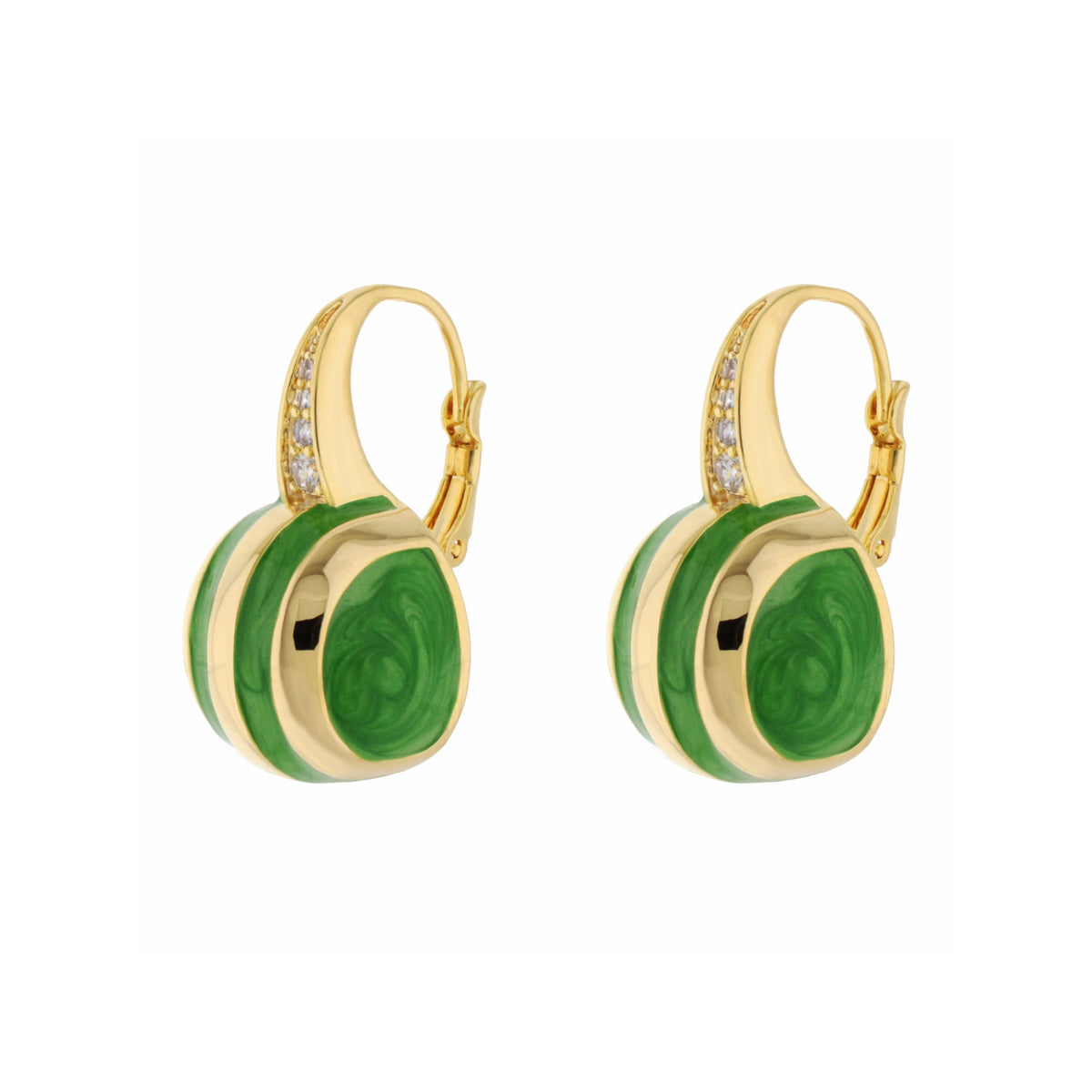 Bamboo Striped Earrings pair of gold hoops with green marble beads and diamonds by Lauren G Adams on Tampa Home & Garden Store