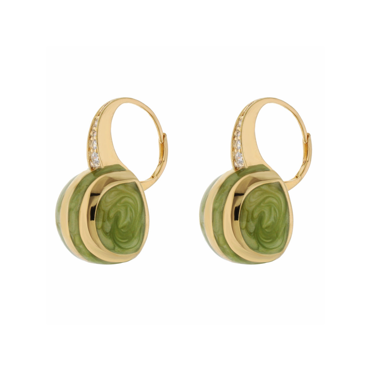 Bamboo Striped Earrings pair by Lauren G Adams, gold-tone hoops with green marbled drops on Tampa Home & Garden Store