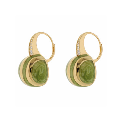 Bamboo Striped Earrings pair by Lauren G Adams, gold-tone hoops with green marbled drops on Tampa Home & Garden Store