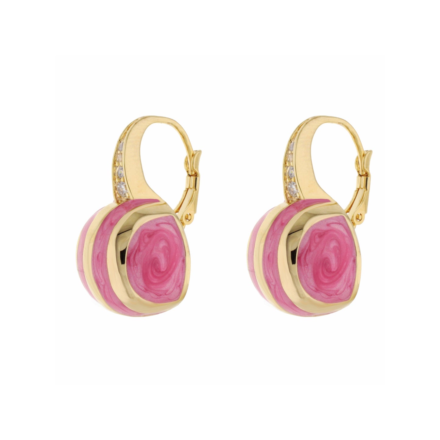 Bamboo Striped Earrings pair featuring gold-tone hoops and pink marbled drops on Tampa Home & Garden Store