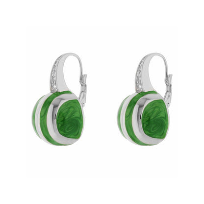 Bamboo Striped Earrings green marbled enamel hoops with silver-tone trim, pair on Tampa Home & Garden Store