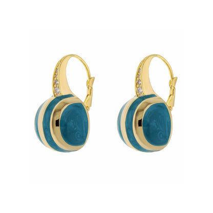 Bamboo Striped Earrings Lauren G Adams; gold hoops with turquoise and crystal accents on Tampa Home & Garden Store