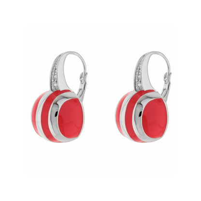 Bamboo striped earrings pair in red and white enamel on silver-tone hoops by Lauren G Adams on Tampa Home & Garden Store