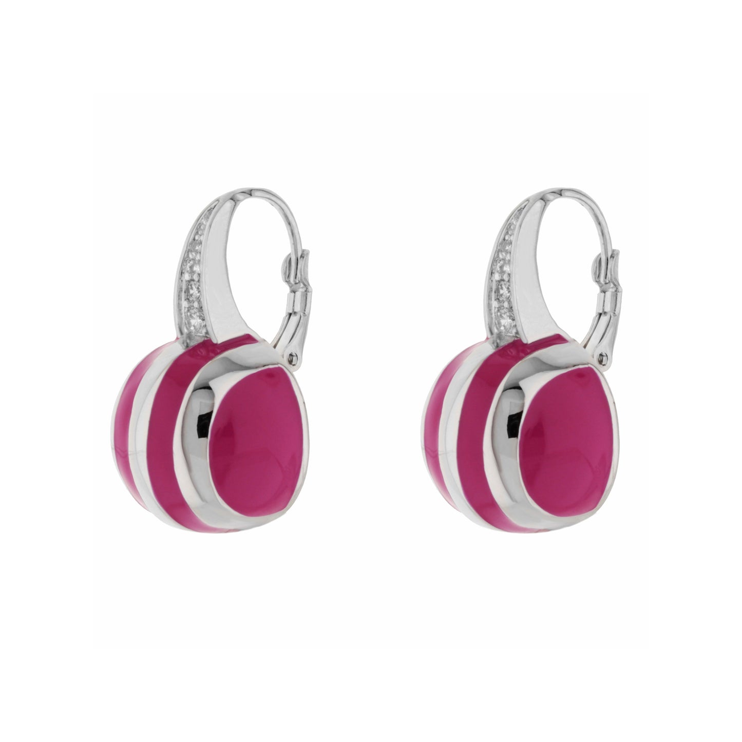 Bamboo Striped Earrings pair pink and white enamel hoops with crystal accents on Tampa Home & Garden Store