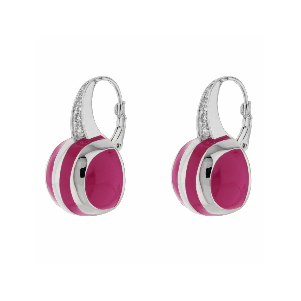 Bamboo Striped Earrings pair pink and white enamel hoops with crystal accents on Tampa Home & Garden Store