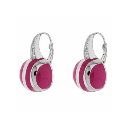 Bamboo Striped Earrings pair pink and white enamel hoops with crystal accents on Tampa Home & Garden Store