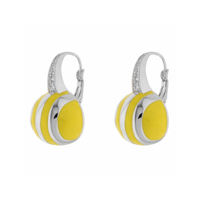 Bamboo Striped Earrings by Lauren G Adams - silver hoops with yellow and white striped enamel on Tampa Home & Garden Store
