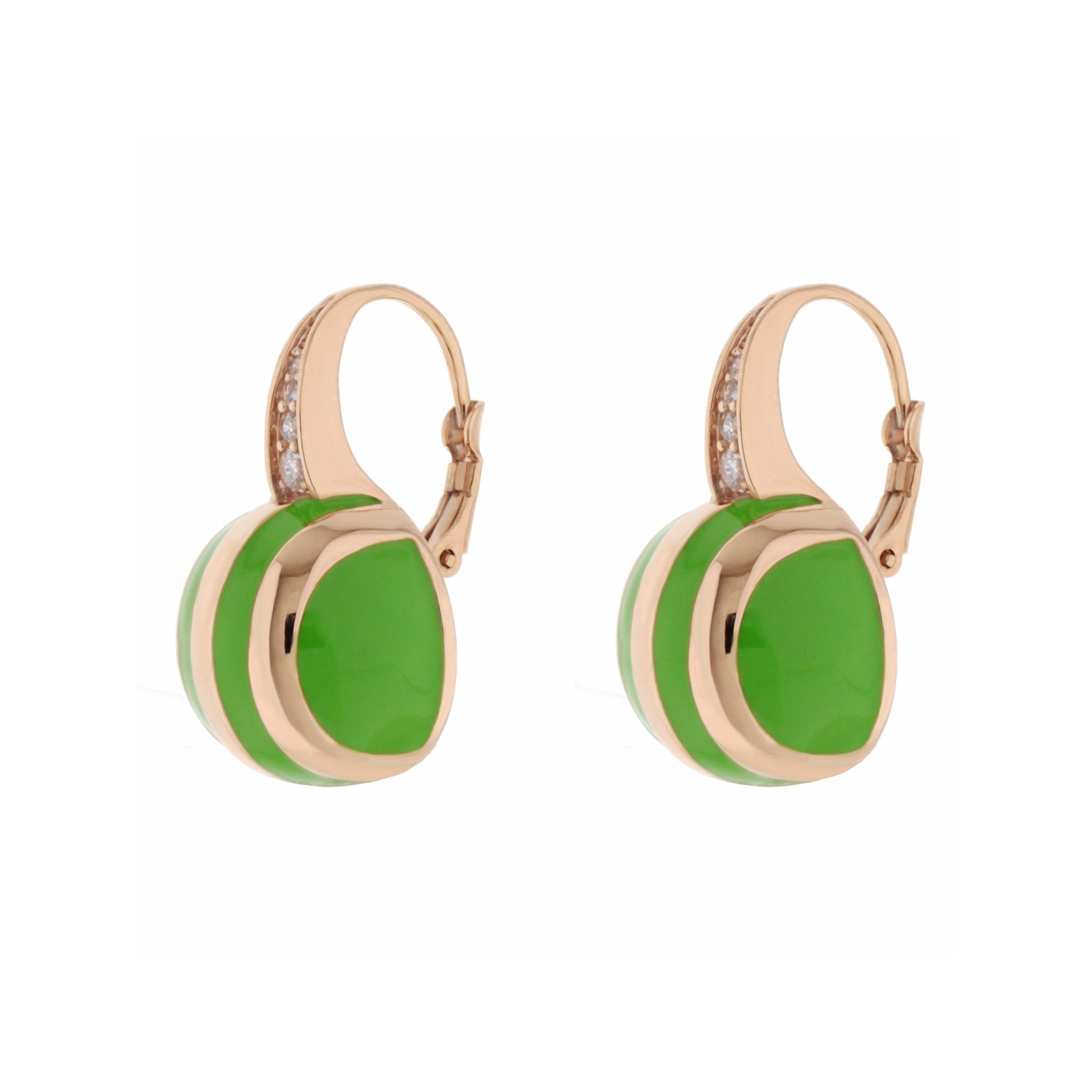 Lauren G Adams Bamboo Striped Earrings green enamel hoops gold-tone, pair on Tampa Home & Garden Store
