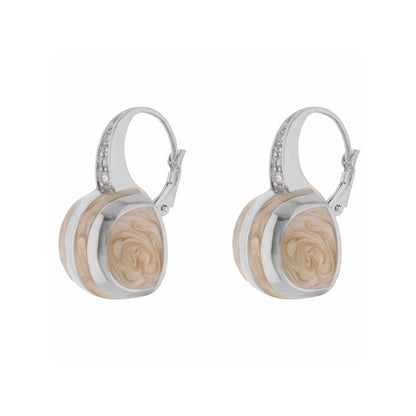 Bamboo Striped Earrings pair by Lauren G Adams, silver-tone hoops with beige marbled drops on Tampa Home & Garden Store