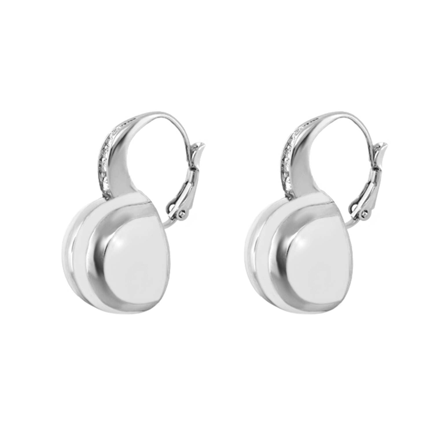 Bamboo Striped Earrings by Lauren G Adams, pair of silver-tone hoops with discs on Tampa Home & Garden Store