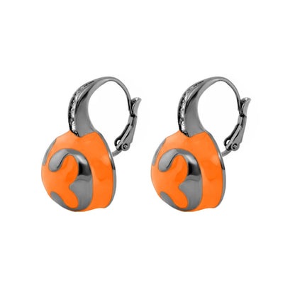 Bamboo Scroll Drop Earrings Lauren G Adams; orange discs with scrolls, leverback hoops, pair on Tampa Home & Garden Store