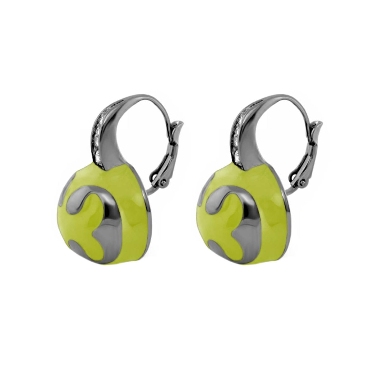 Bamboo Scroll Drop Earrings with lime-green enamel and silver-tone scroll accents, pair on Tampa Home & Garden Store