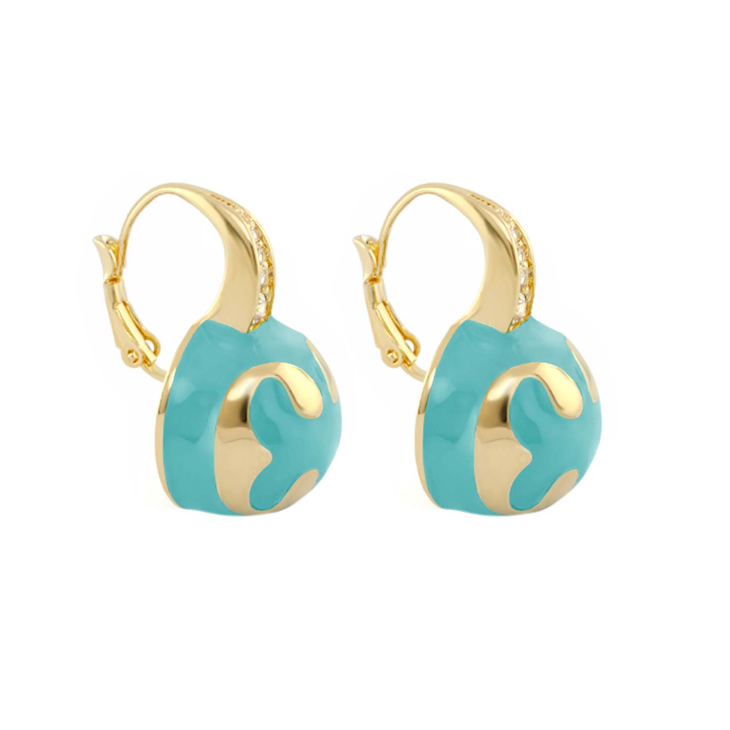 Bamboo Scroll Earrings pair by Lauren G Adams, turquoise discs on hoops with scroll accents on Tampa Home & Garden Store