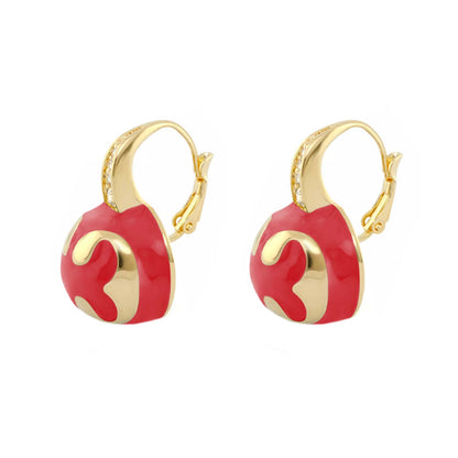 Bamboo Scroll Earrings by Lauren G Adams, gold-tone drop hoops with red enamel pendant, pair on Tampa Home & Garden Store