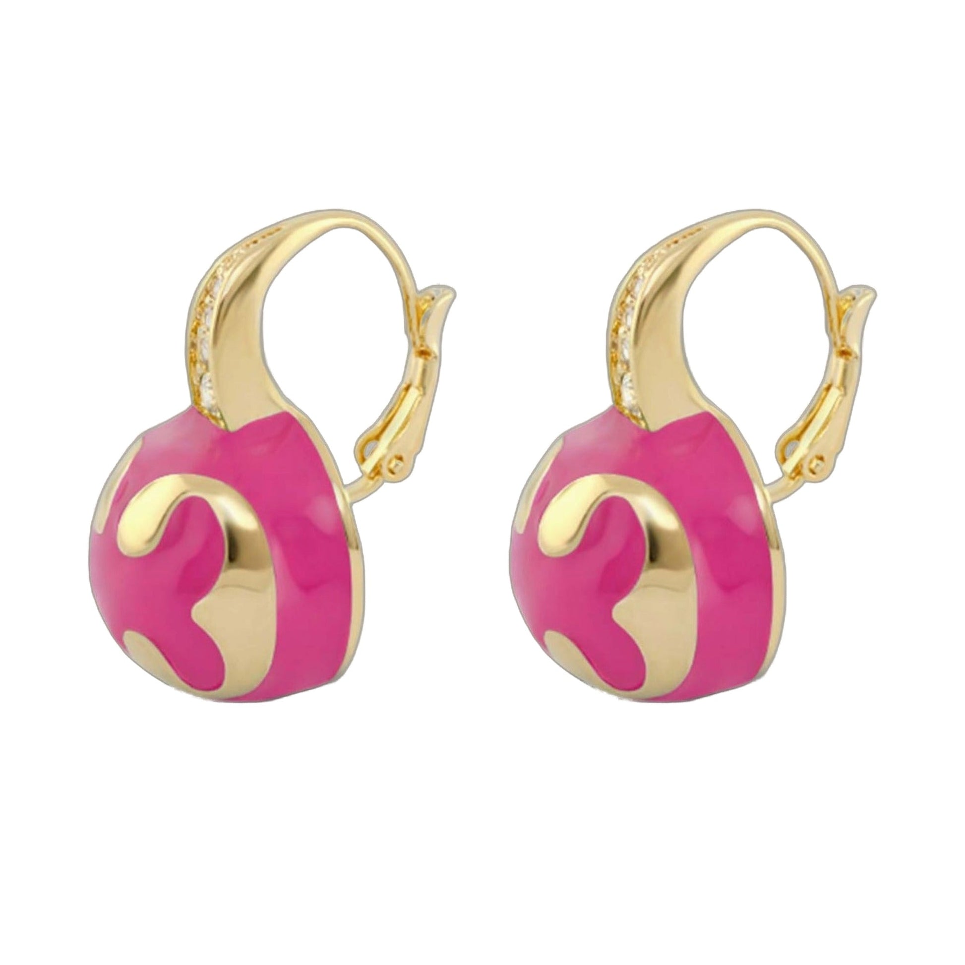 Bamboo Scroll Earrings pair by Lauren G Adams, pink resin drops with gold hoops on Tampa Home & Garden Store