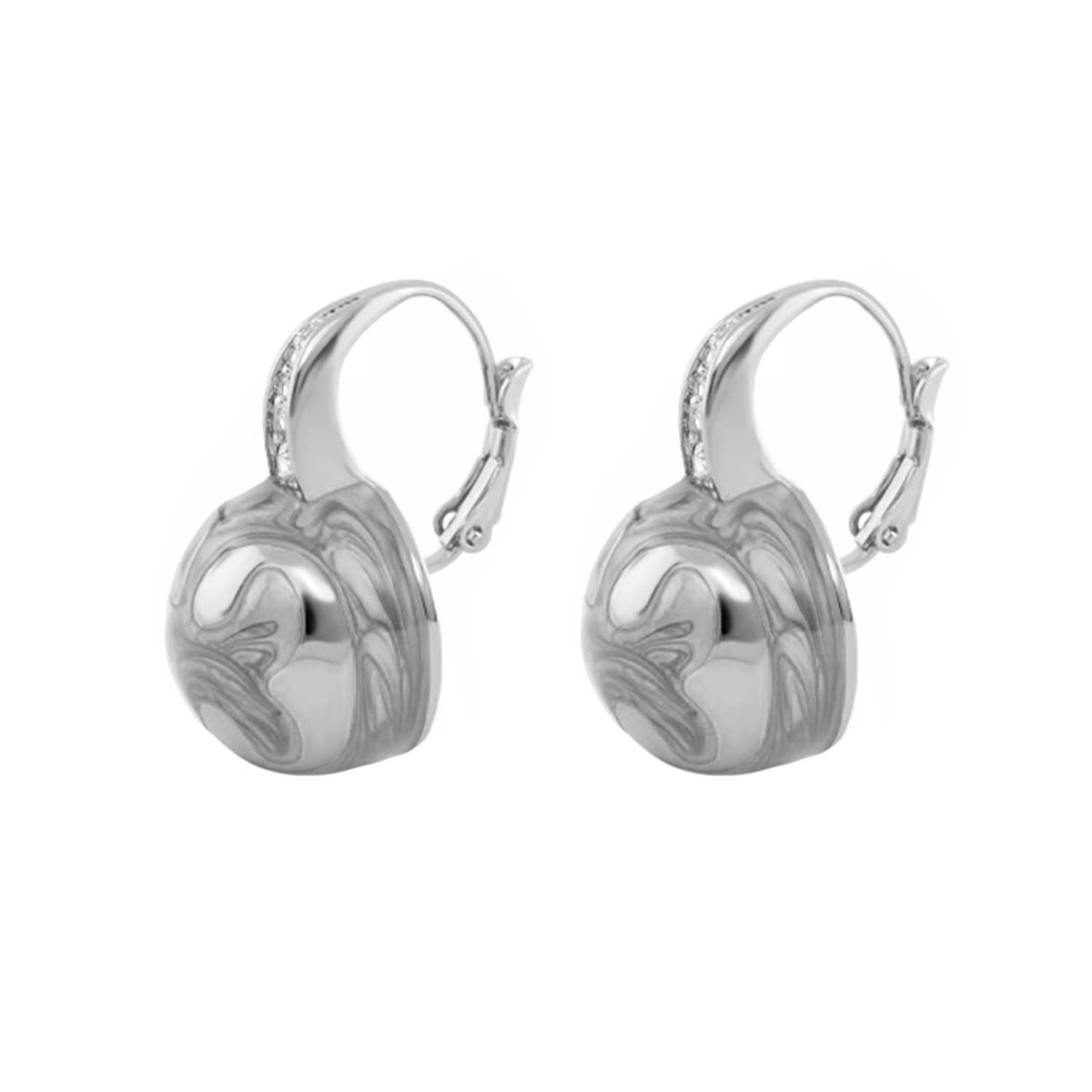 Bamboo Scroll Earrings pair, silver-tone drop earrings featuring marbled spherical pendants on Tampa Home & Garden Store