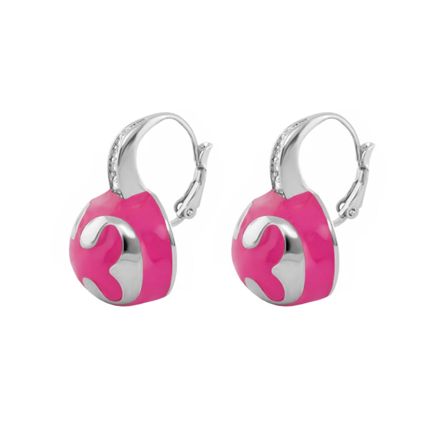 Bamboo Scroll Earrings pink circular pendant on silver hoop with scroll detail pair on Tampa Home & Garden Store