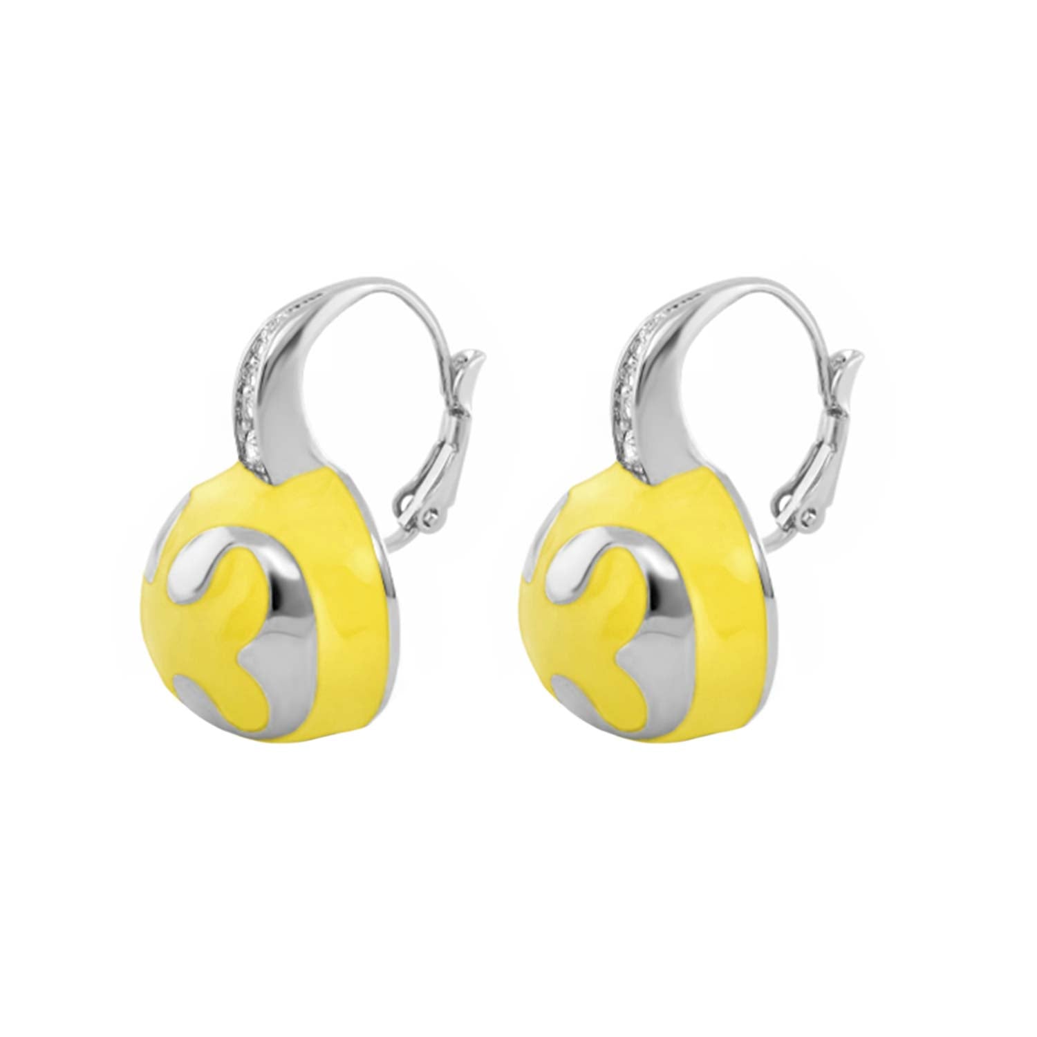 Bamboo Scroll Earrings with yellow enamel circular pendants and silver scroll accents, pair on Tampa Home & Garden Store