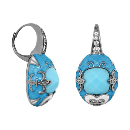 Knights of Love Earrings Lauren G Adams, turquoise blue enamel with silver filigree on Tampa Home & Garden Store