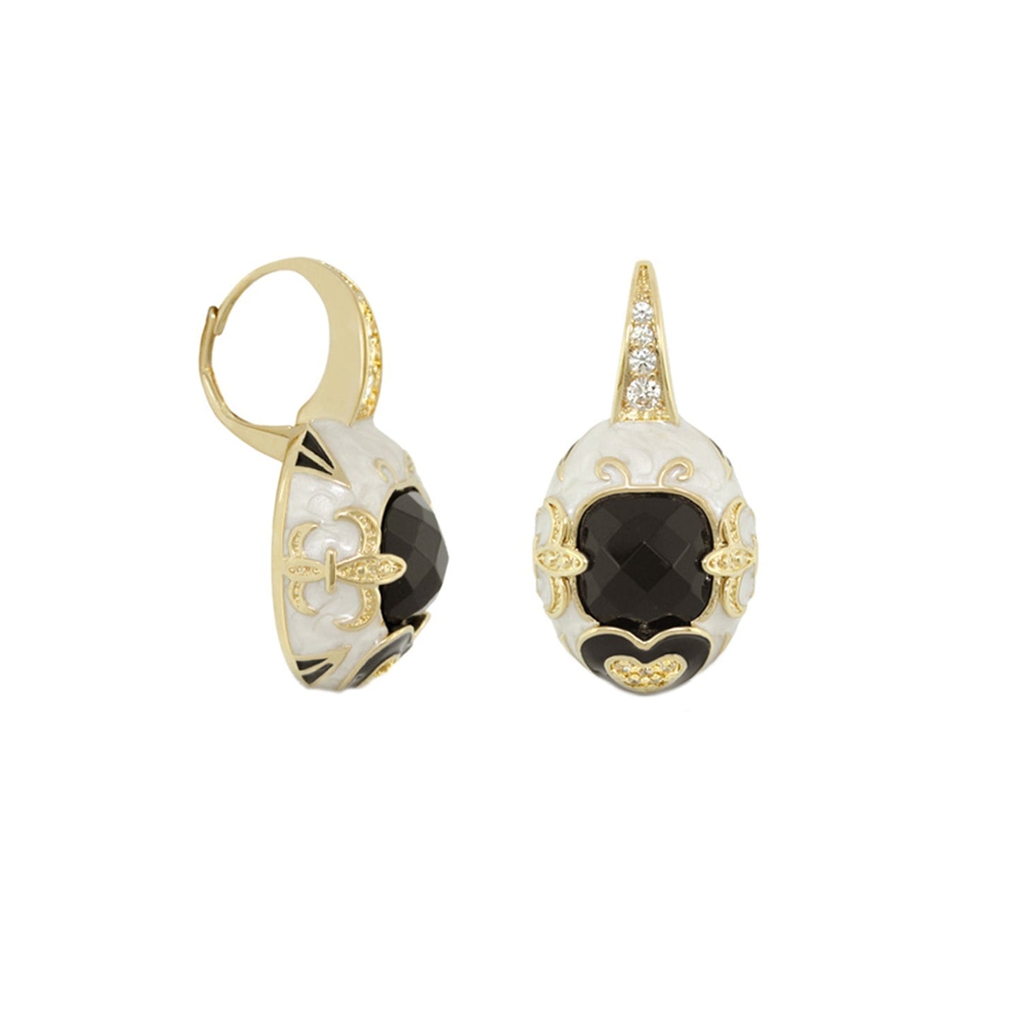 Knights of Love enamel earrings, gold-tone with black center and white enamel filigree, 2 pcs on Tampa Home & Garden Store