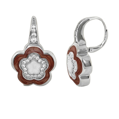 Bamboo Daisy Earrings Lauren G Adams, silver flower studs with diamonds; pair on Tampa Store on Tampa Home & Garden Store