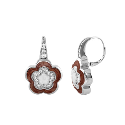 Bamboo Daisy Earrings, brown wood petals with diamond accents in silver by Lauren G Adams on Tampa Home & Garden Store