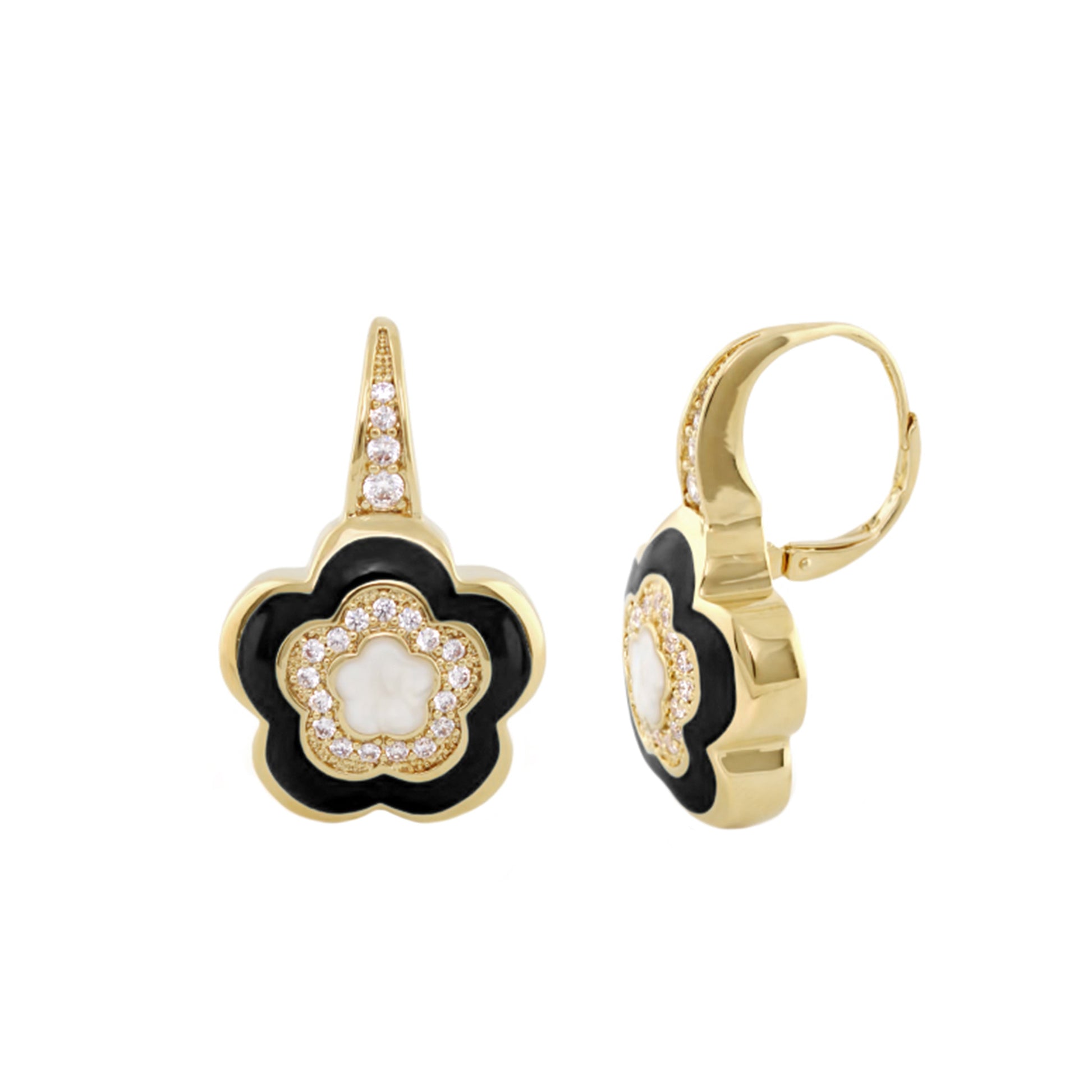 Bamboo Daisy Earrings by Lauren G Adams, gold-tone earrings with black enamel petals on Tampa Home & Garden Store