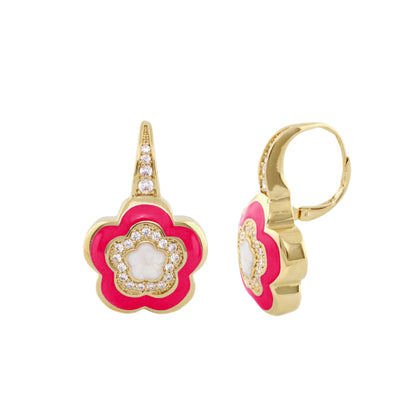 Bamboo Daisy Earrings pink enamel petals gold-tone pair, Lauren G Adams on Tampa Home & Garden Store
