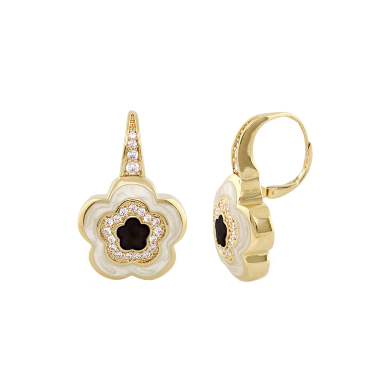 Bamboo Daisy Earrings by Lauren G Adams in gold-tone with diamond pavé flower accents on Tampa Home & Garden Store
